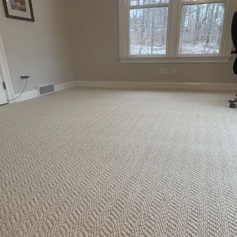 sisal carpet with a textured chevron pattern in a bright home